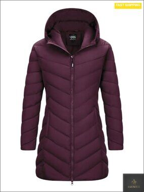 Women's Long Hooded Lightweight Puffer Jacket Winter Coat Quilted Nylon